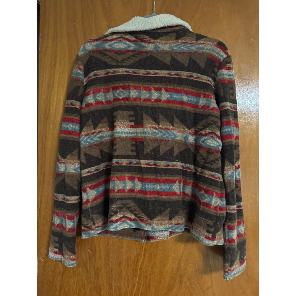 Lauren Ralph Lauren Southwestern Sherpa Collar Moto Jacket Zip Up Medium - Picture 7 of 9